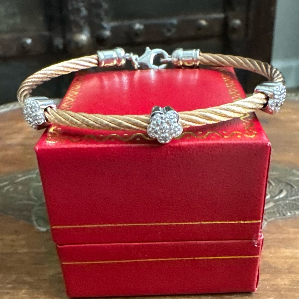 Elegant Rose/White Gold over .925 silver Women's Bracelet with Diamonds